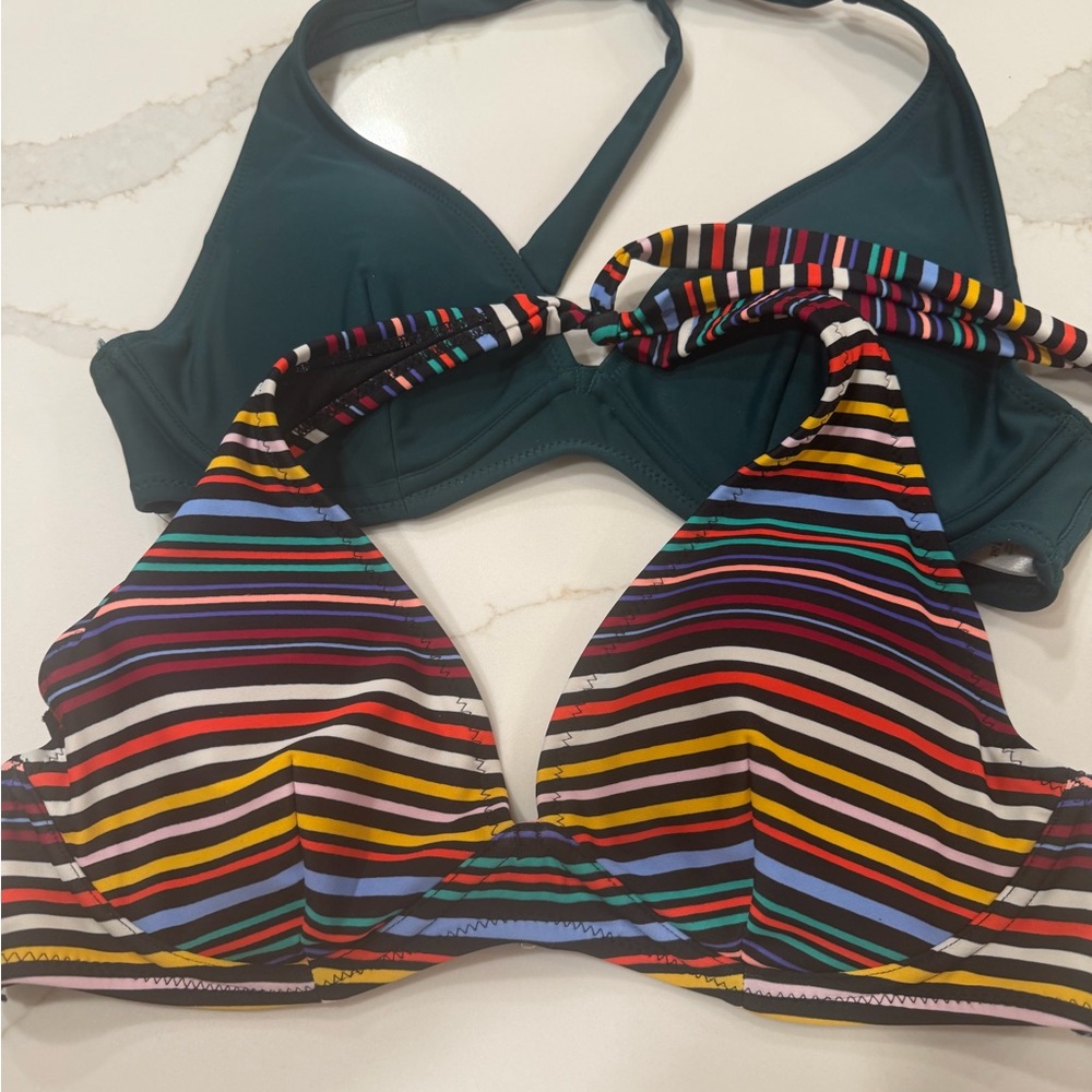 Old Navy Multicolor Striped Halter Bikini Top with Teal Back Band